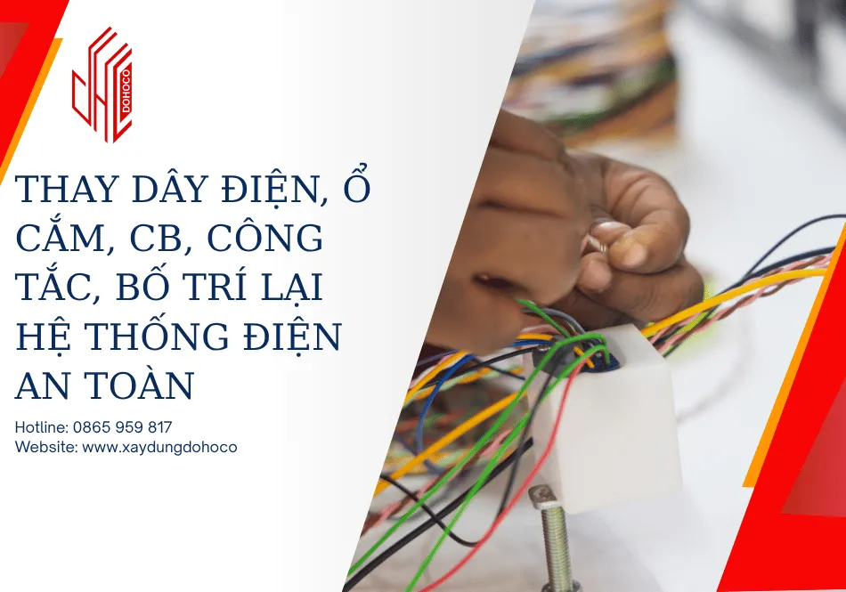 Thay dây điện, ổ cắm, CB, công tắc, bố trí lại hệ thống điện an toàn
